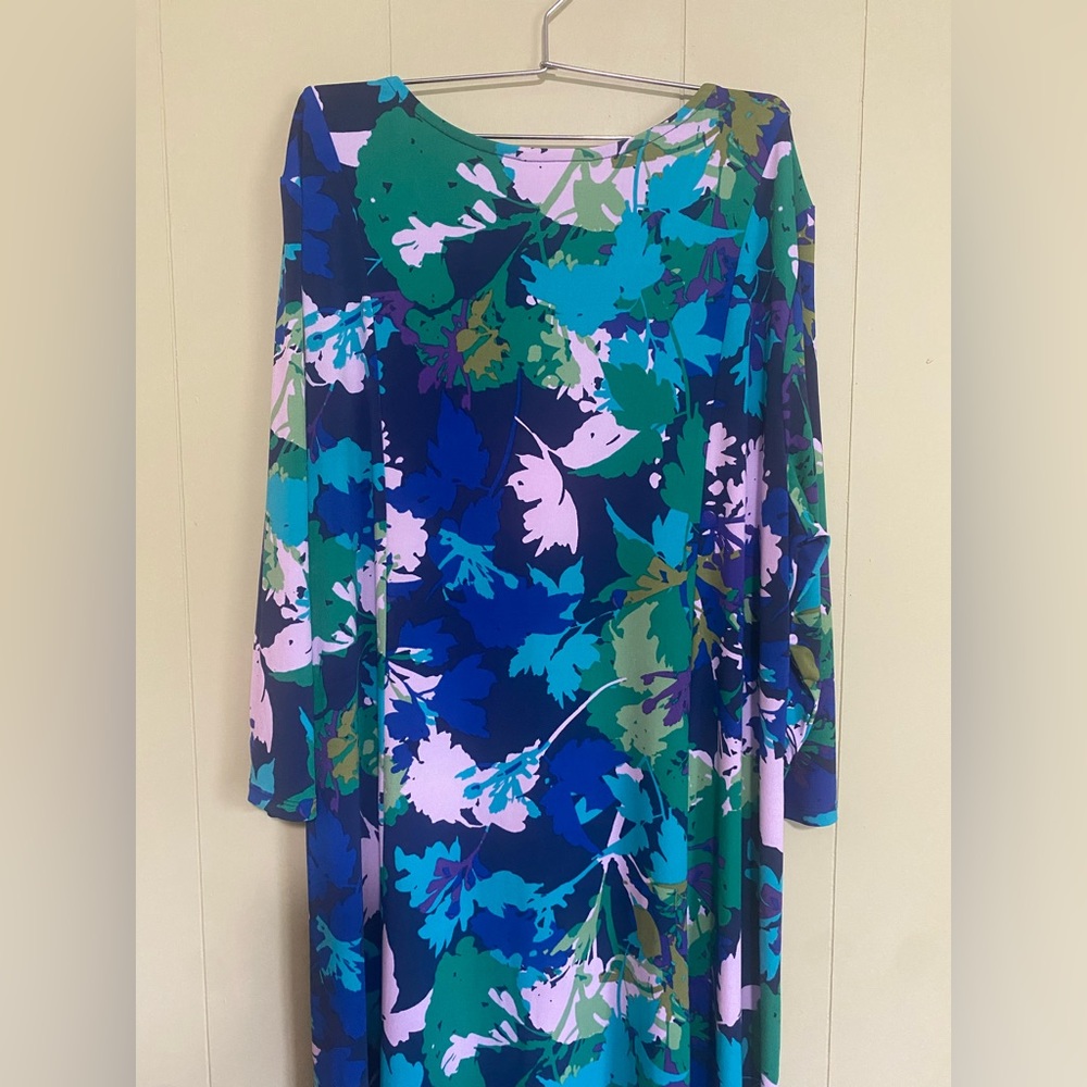 Norm Thompson Blue & Green Patterned Long Sleeved Maxi Dress. Size XL - Picture 6 of 9